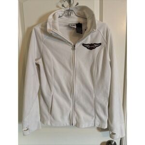 Women's Harley Davidson Cream Off White Full Zip Fleece Jacket Sz Large Moto